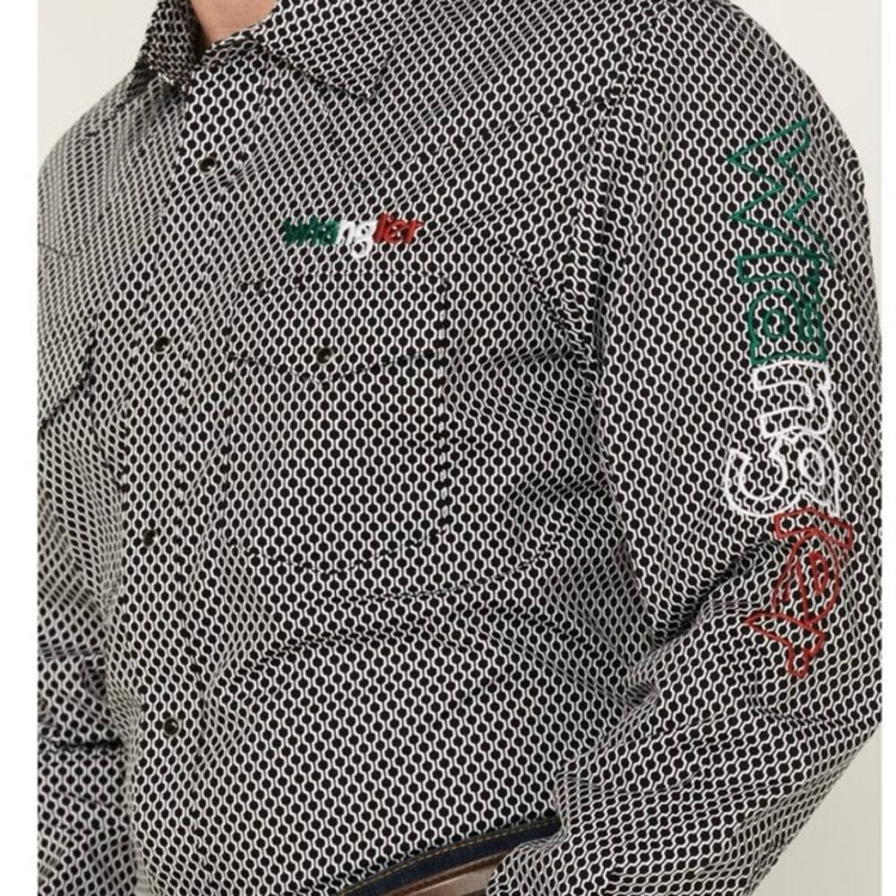 Wrangler Black And White Embroidered Pearl Snap Button Down Shirt Size 2x Tall